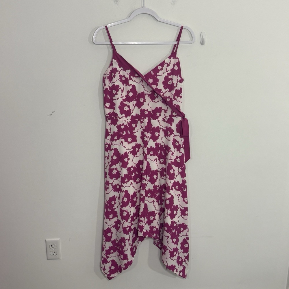 Banana Republic Women Dress 10 Pink Floral Midi Fairy Faux Wrap Handkerchief Hem